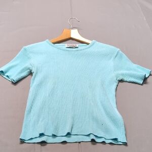 VTG Hygrade Womens Sky Blue Short Sleeve Ribbed Top Shirt USA Made Size XS?